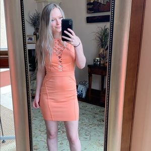 CORAL CUTOUT MINI DRESS